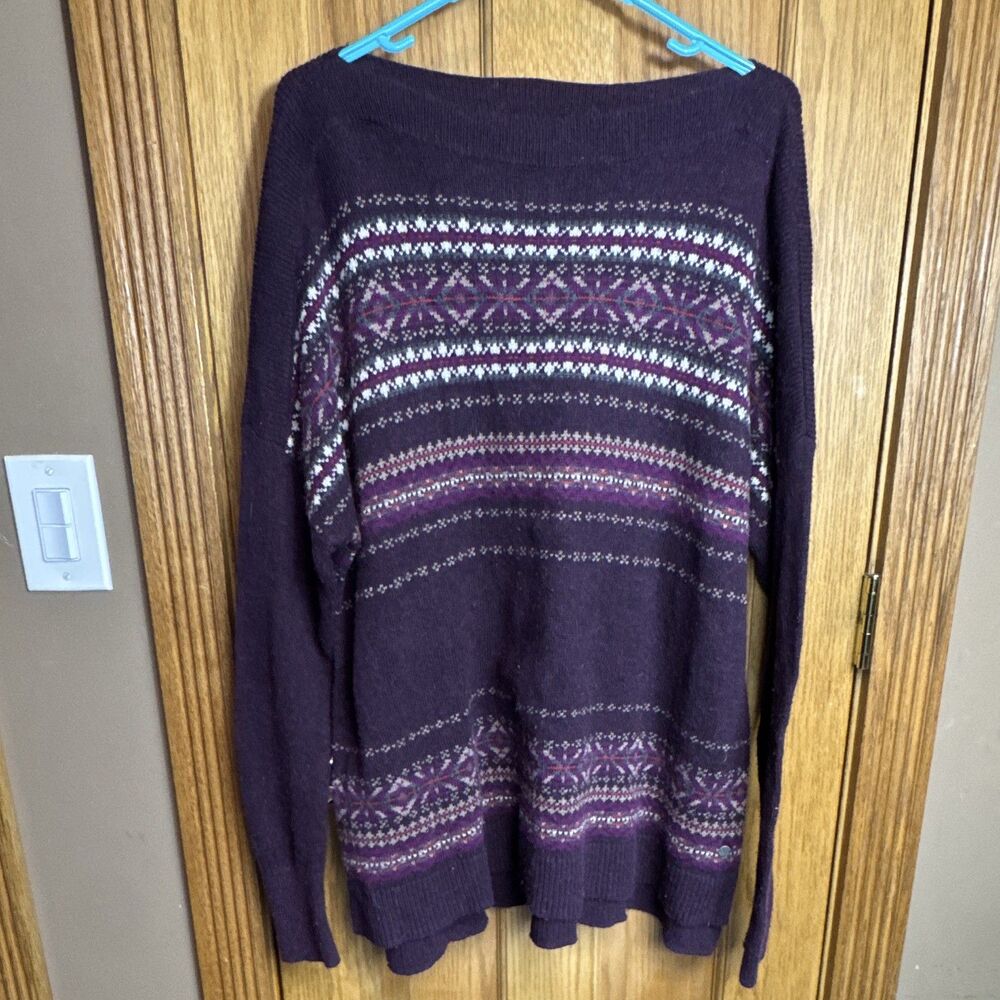 Eddie Bauer Women’s M Purple Fair Isle Knit Long Sleeve Pullover Sweater